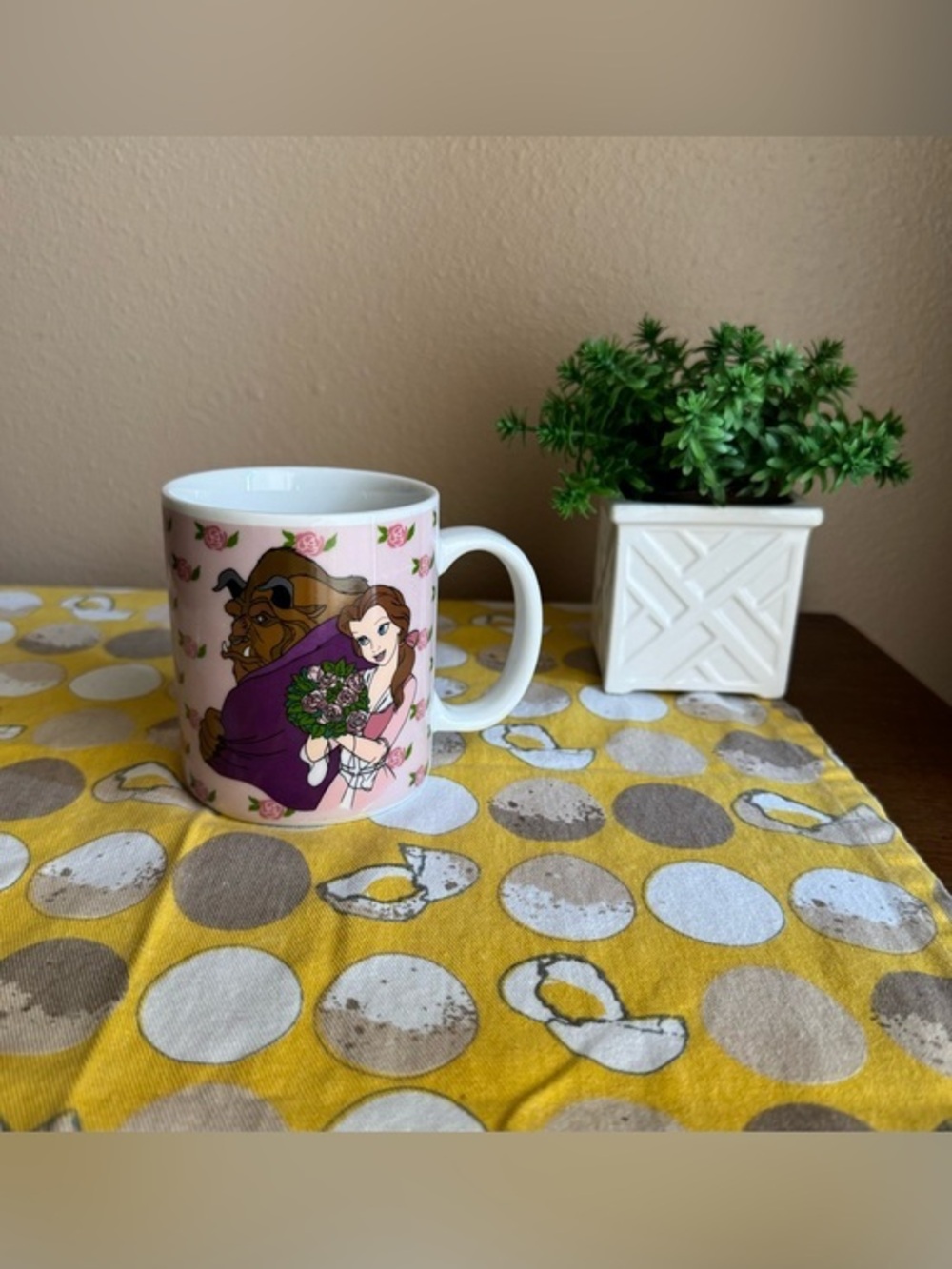 Vintage 90s Disney Beauty and the Beast rose mug